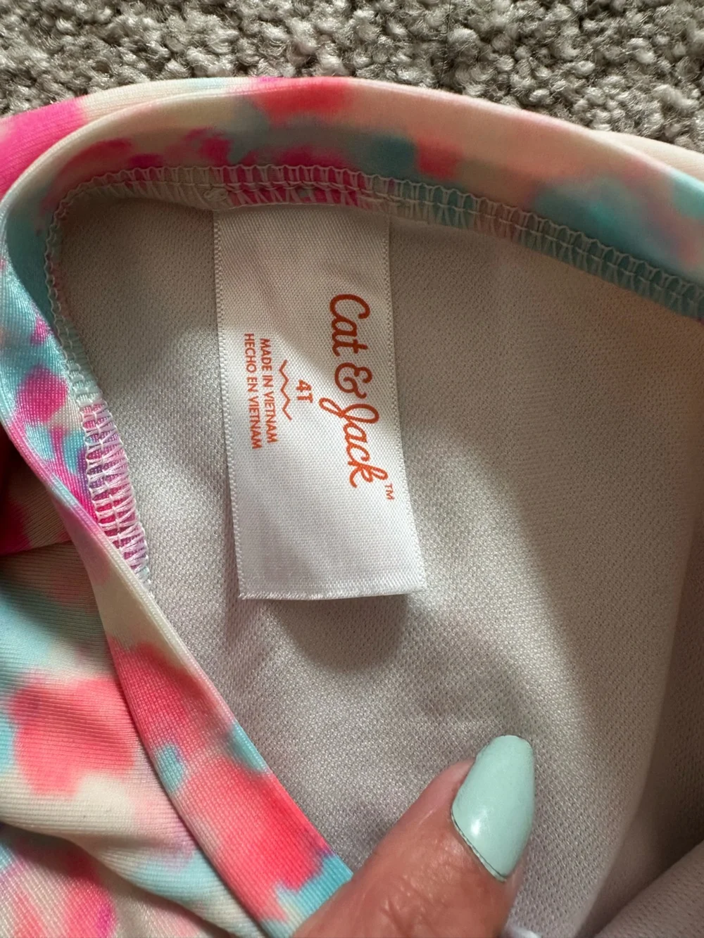 Cat & Jack Pink, Blue & Coral Tie-Dye Long Sleeve Rashguard Swimsuit